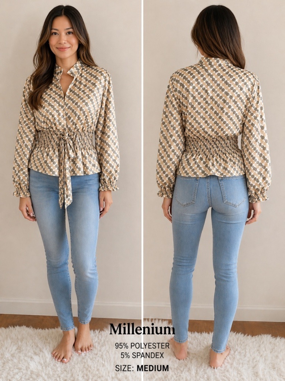 Millenium Polka Dot Satin Blouse Size Medium